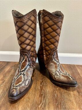 Handmade Cuadra Quilted Leather and Snakeskin Boots